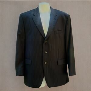 Ralph Lauren Sport Coat Jacket Chest 48” Black Wool Pinstripe Single Breasted